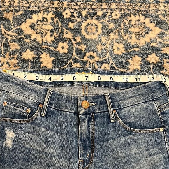 Mother The Looker Crop Blue Distressed Ripped Jeans Whole Lotta Trouble - Picture 13 of 13